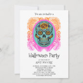 Halloween Sugar Skull Party Invitation Kaart (Voorkant)