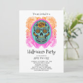 Halloween Sugar Skull Party Invitation Kaart (Staand voorkant)
