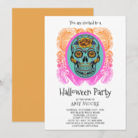 Halloween Sugar Skull Party Invitation