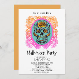 Halloween Sugar Skull Party Invitation Kaart