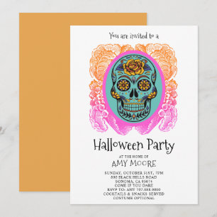 Halloween Sugar Skull Party Invitation Kaart