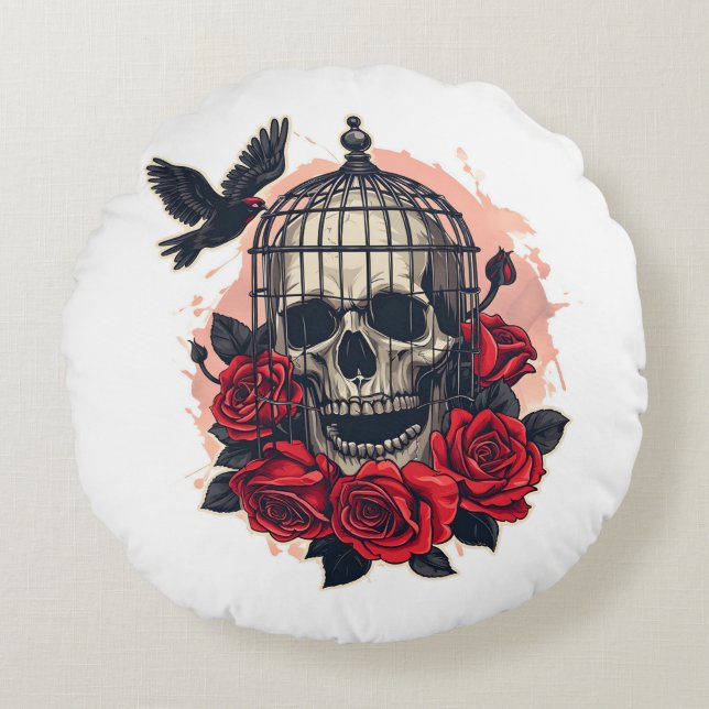 Halloween Sugar Skull Ronde Kussen (Voorkant)