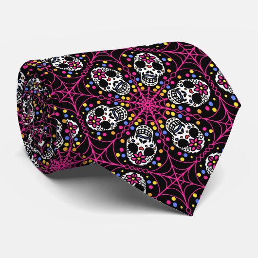 Halloween sugar skulls necktie stropdas (Opgerold)