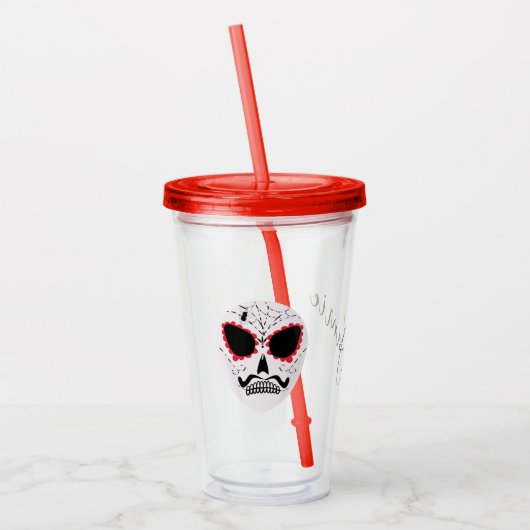 Halloween Suiker Schedel Gezicht Script Monogram Acryl Drinkbeker (Links)
