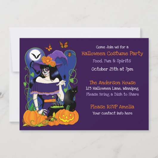 Halloween Suiker Schedel Heks  Kaart (Voorkant)