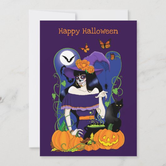 Halloween suiker schedel heks kaart (Achterkant)