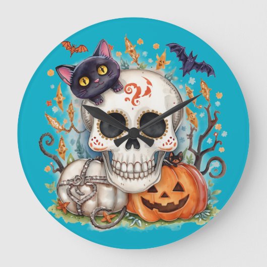 Halloween,Suiker Schedel Kitty ,Schattig,Jack O La Grote Klok (Voorkant)