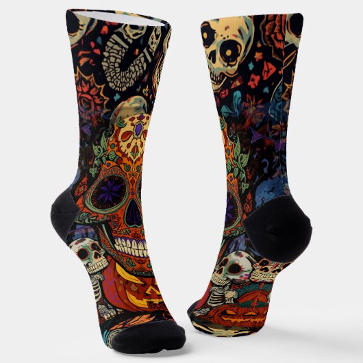 Halloween, Suiker Schedel Pompoen Feest, Calavera Sokken (Gebogen)