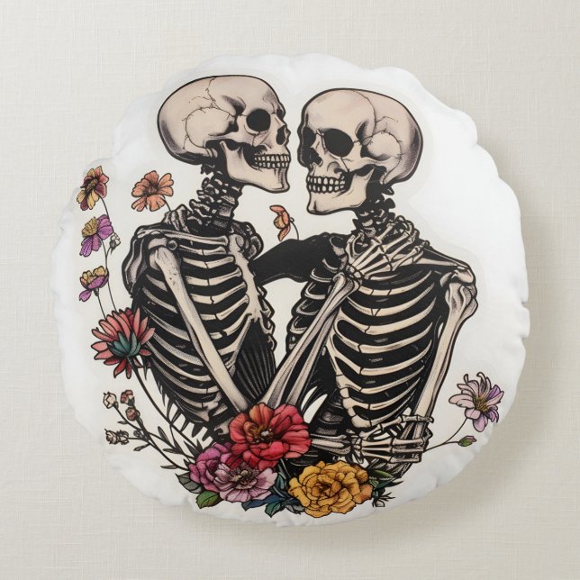 Halloween-suiker-schedel-ronde kussen (Voorkant)