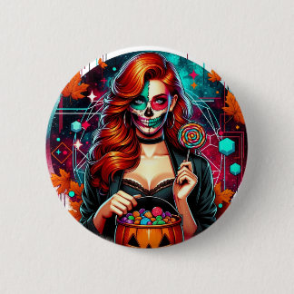 Halloween Suiker Schedel Snoep Meisje Knop Ronde Button 5,7 Cm