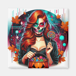 Halloween Suiker Schedel Snoep Meisje Vierkante Ma Magneet