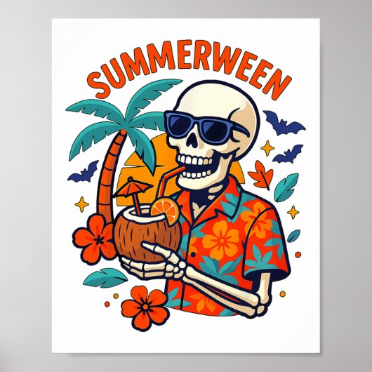 Halloween Summer Ween Skeleton Spooky Vacation Flo Poster (Voorkant)