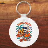 Halloween Summer Ween Skeleton Spooky Vacation Flo Sleutelhanger (Voorkant)