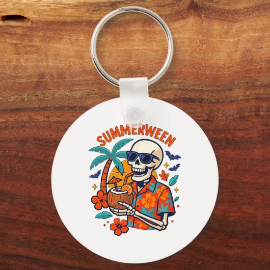 Halloween Summer Ween Skeleton Spooky Vacation Flo Sleutelhanger (Voorkant)