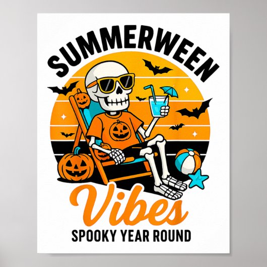 Halloween Summer Ween Vibes Spooky Skeleton Float Poster (Voorkant)