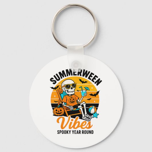 Halloween Summer Ween Vibes Spooky Skeleton Float Sleutelhanger (Voorkant)