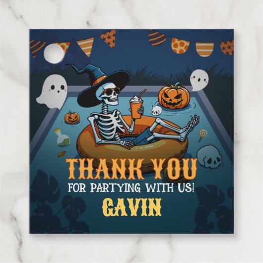 Halloween Summerween Pool Birthday Square Bedankjes Labels (Voorkant)