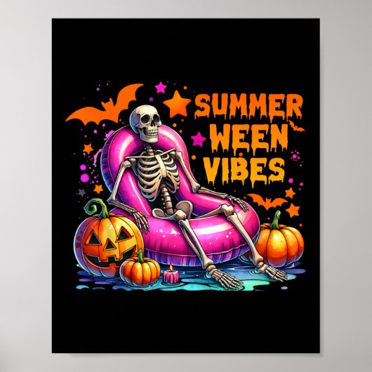 Halloween Summerween Vibes Zomer Vakantie Skeleto Poster (Voorkant)
