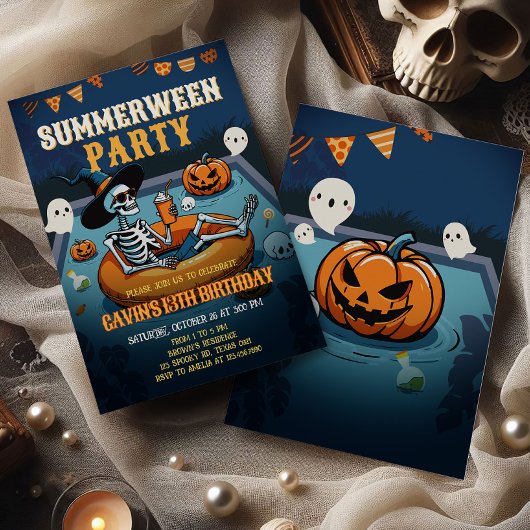 Halloween Summerween Zwembad Verjaardag Kaart