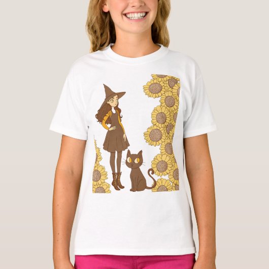 Halloween Sunflower Witch Kinder T-shirt (Voorkant)