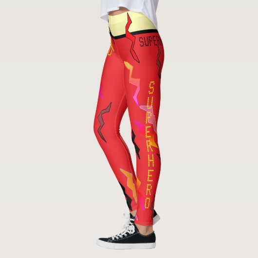 Halloween Superheld Red Cream Lightning Bolts Leggings (Links)