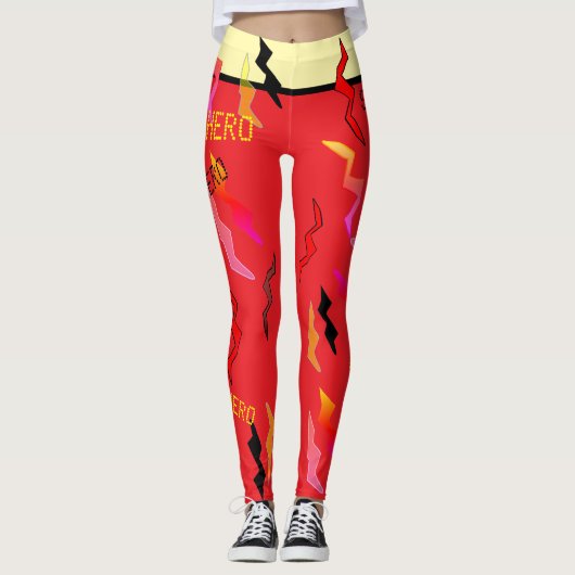 Halloween Superheld Red Cream Lightning Bolts Leggings (Voorkant)