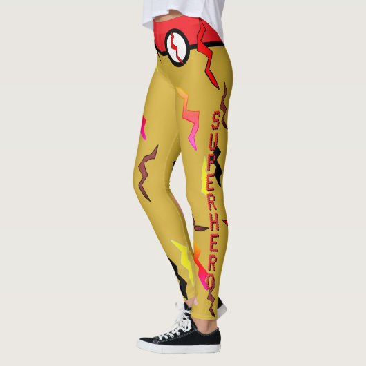 Halloween Superheld Red Gold Lightning Bolts Leggings (Links)