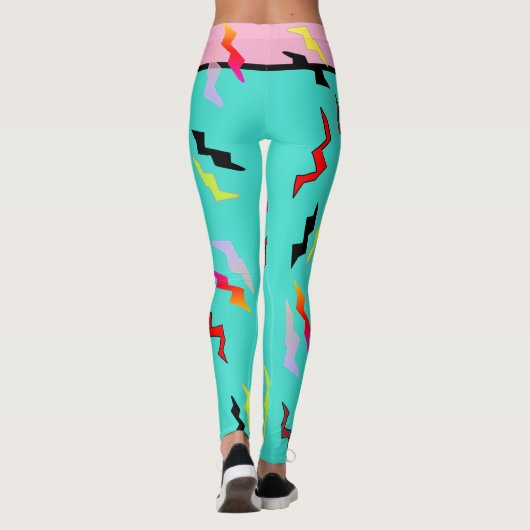 Halloween Superheld Turquoise Roze Lightning Bolts Leggings (Achterkant)