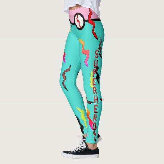 Halloween Superheld Turquoise Roze Lightning Bolts Leggings (Links)