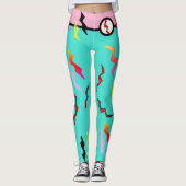 Halloween Superheld Turquoise Roze Lightning Bolts Leggings (Voorkant)