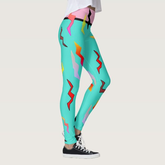 Halloween Superheld Turquoise Roze Lightning Bolts Leggings (Rechts)