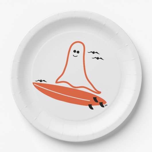 Halloween Surfer Ghost zwart Papieren Bordje (Voorkant)