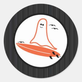 Halloween Surfer Ghost zwart Ronde Sticker