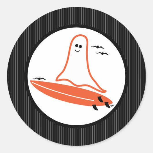 Halloween Surfer Ghost zwart Ronde Sticker (Voorkant)