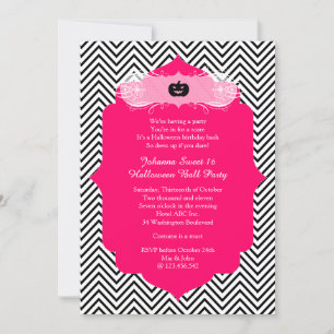 Halloween Sweet 16 Ball Costume Party Invitation Kaart