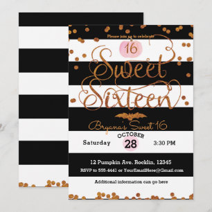 Halloween Sweet 16 Birthday Party Black White Pink Kaart