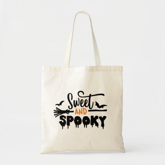 Halloween Sweet and Spooky Typographic Text Tote Bag (Voorkant)