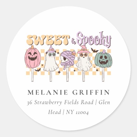 Halloween Sweet en Spooky Ghost Adresetiketten Ronde Sticker (Voorkant)