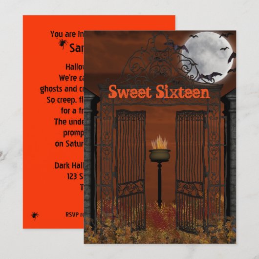 Halloween, Sweet Sixteen Uitnodiging (Voorkant / Achterkant)