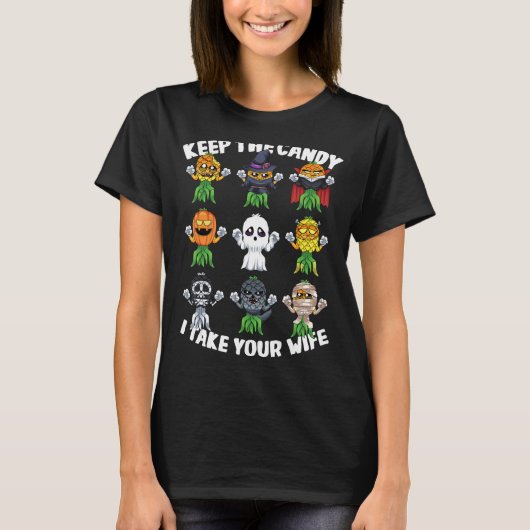 Halloween swinger Houd het Snoep Ik neem uw vrouw T-shirt (Voorkant)