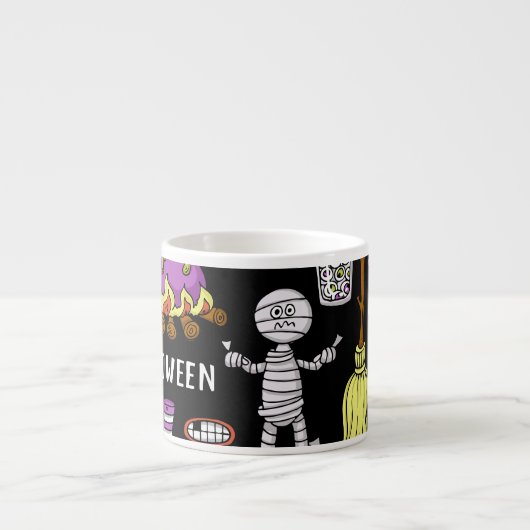 Halloween symbolen,  naadloos thema espresso kop (Voorkant)