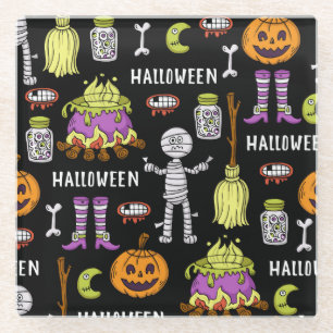 Halloween symbolen, naadloos thema glazen onderzetter