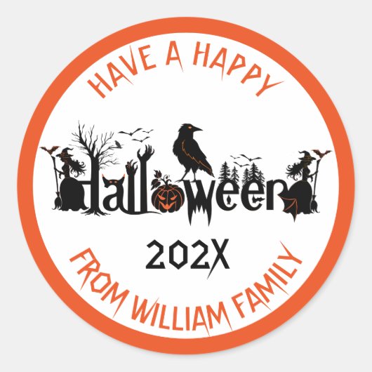 Halloween symbolen ontwerp aangepaste tekst ronde sticker (Voorkant)