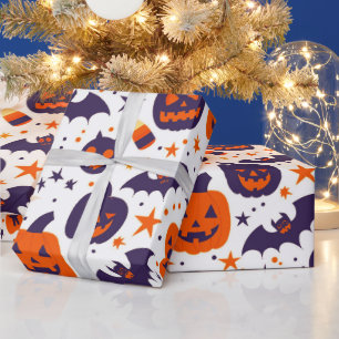 Halloween Symbool Patroon Paars Oranje Wit Cadeaupapier