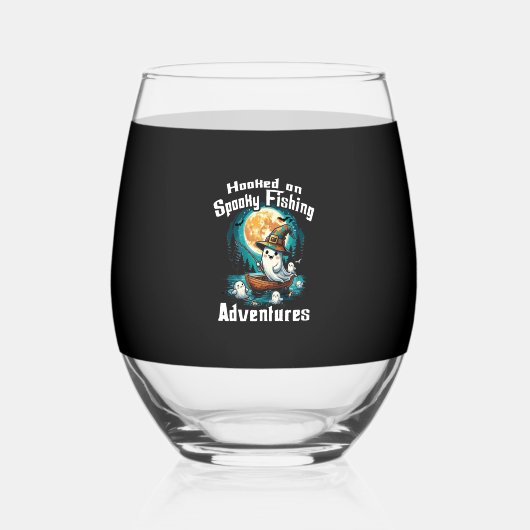 Halloween T  Hooked on Spooky Fishing Wijnglas Zonder Voet (Voorkant)
