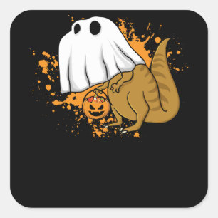 Halloween T Rex Dinosaur Ghost Trick or treat Vierkante Sticker