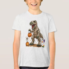 Halloween T Rex Mummie Kinderen Tri-Blend Shirt