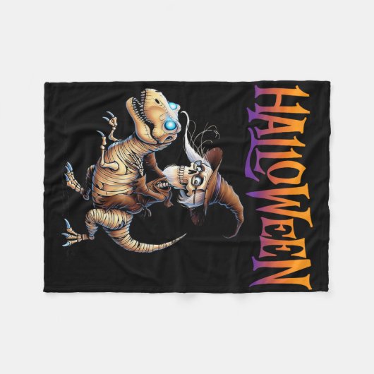 Halloween T-Rex Skeleton Ride Fleece Deken (Voorkant (Horizontaal))