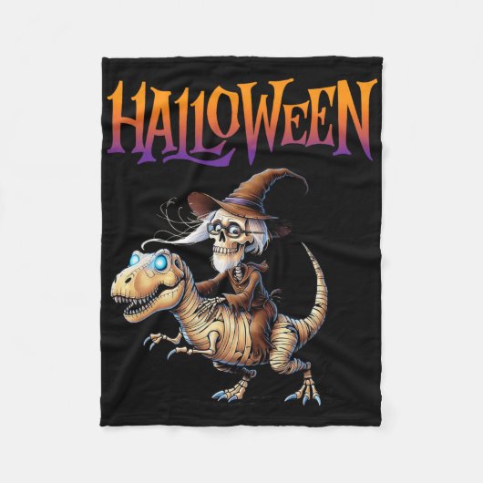 Halloween T-Rex Skeleton Ride Fleece Deken (Voorkant)