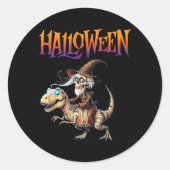 Halloween T-Rex Skeleton Ride Ronde Sticker (Voorkant)